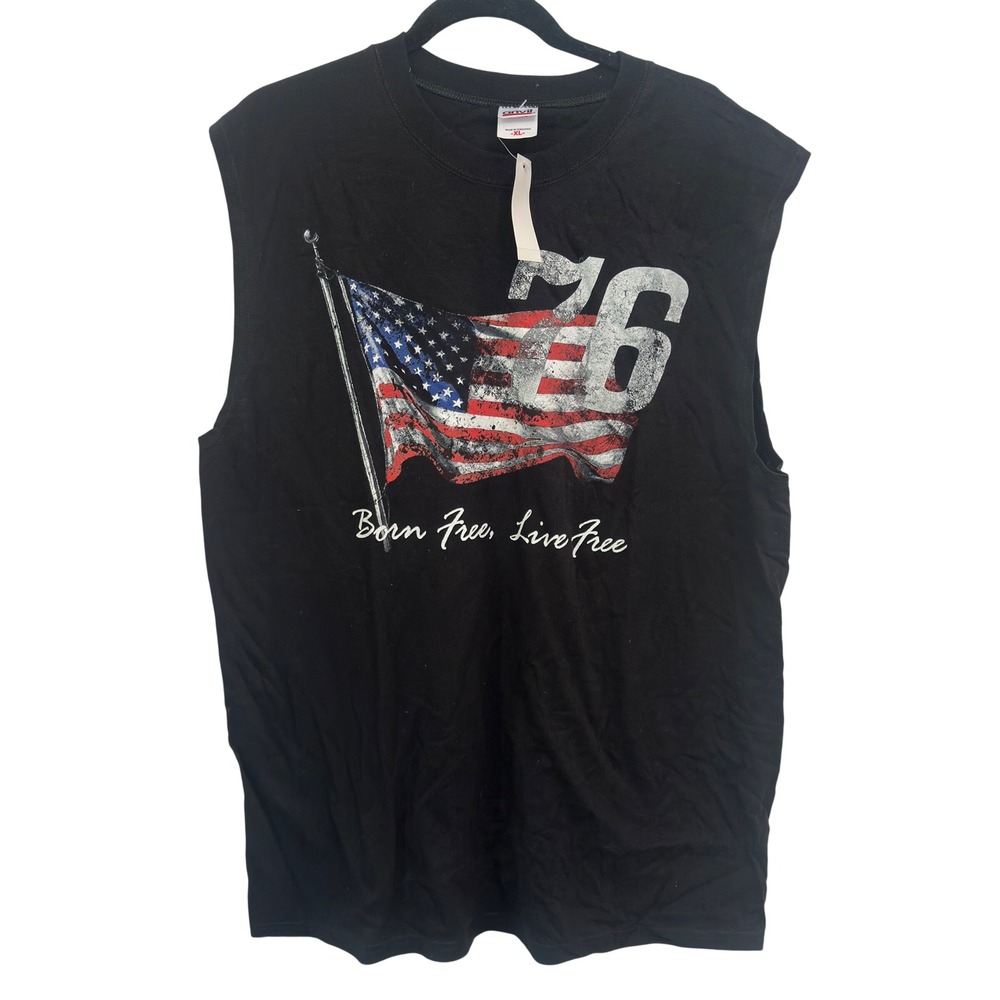 Anvil Muscle Tee 2000s Black‎ Cotton American Flag 76 Graphic XL